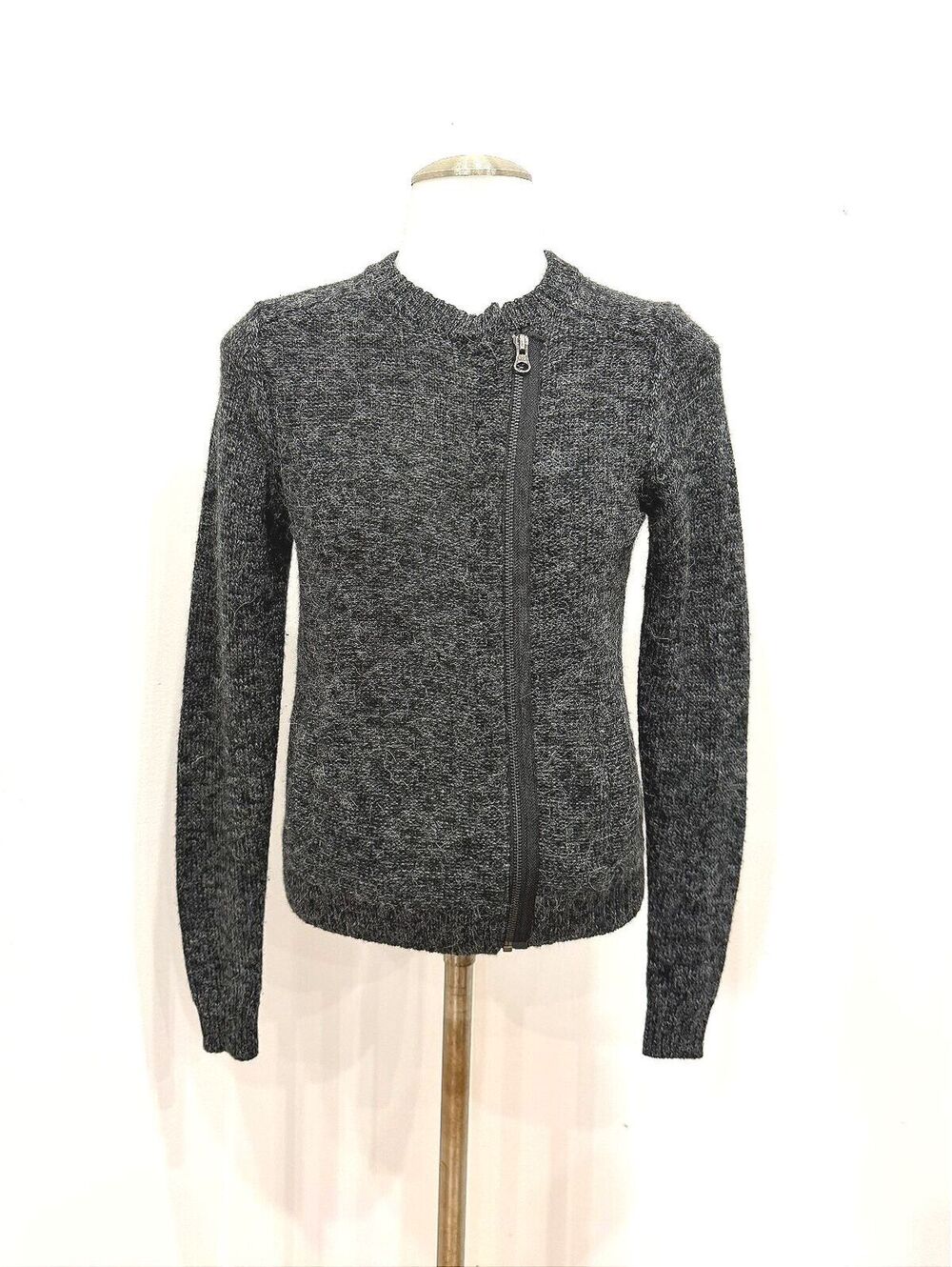 Caslon Alpaca Wool XS Dark Gray Full Zip Wool Blend Sweater Cardigan